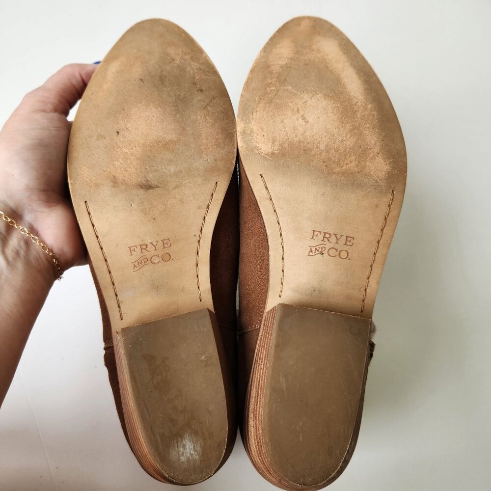 Frye & Co. Rubie Cognac Suede & Metallic Rose Gold Ankle Boots Western Rodeo - Picture 8 of 10